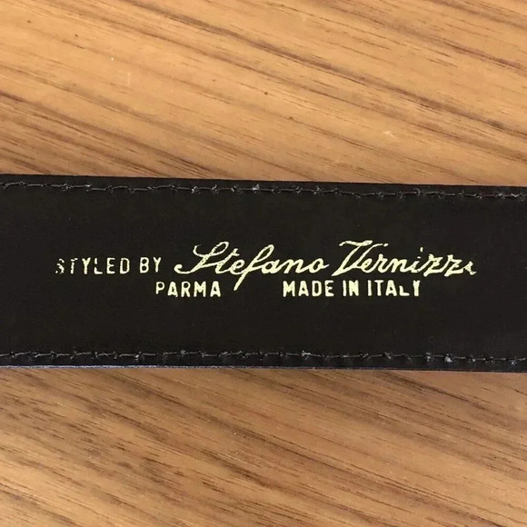 Crocodile leather Belt Nailhead Buckle Made in Italy Designer Black Women's 34" - Picture 6 of 7